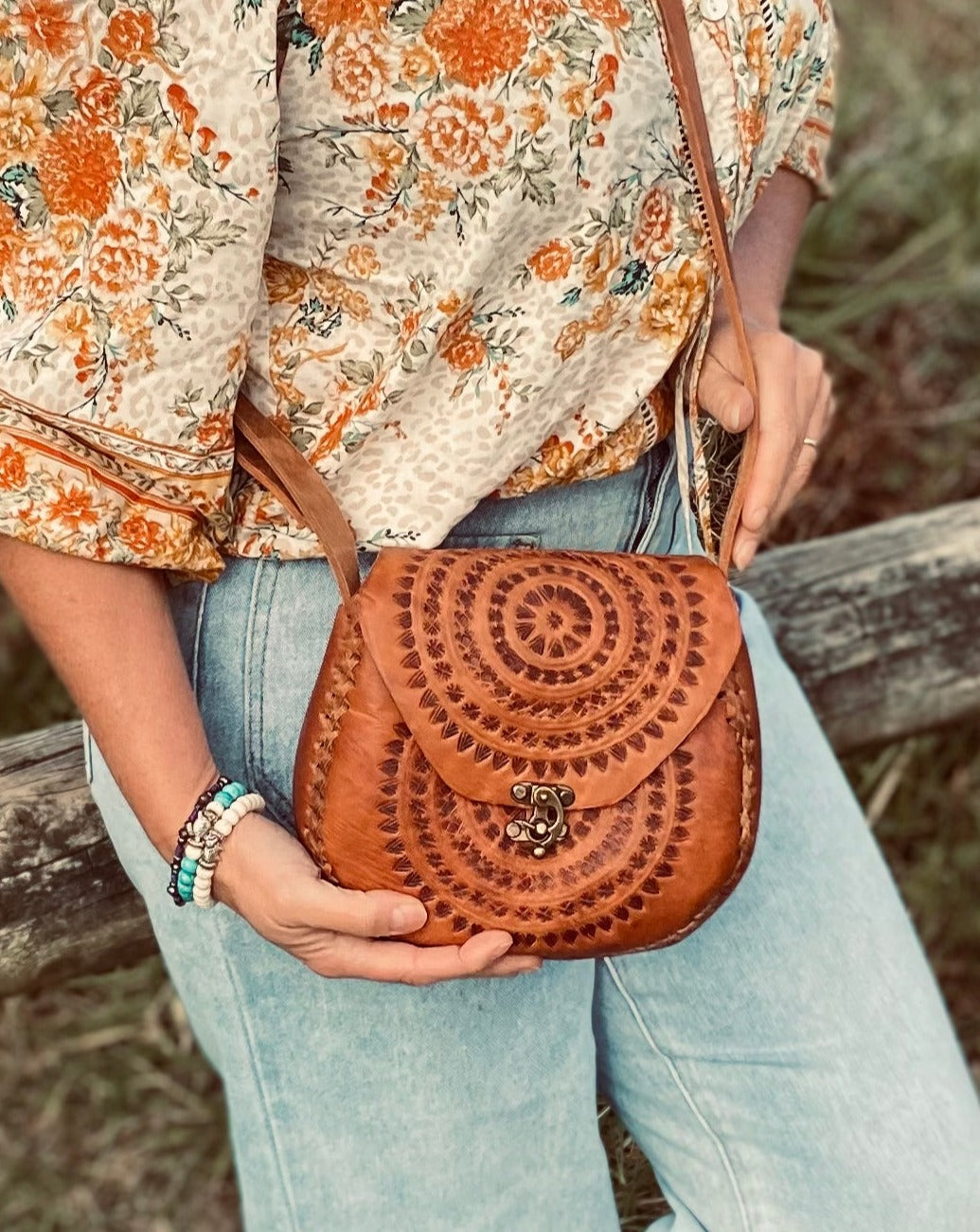 Hand tooled Leather Boho Handbag | Handcrafted Bag from Mexico