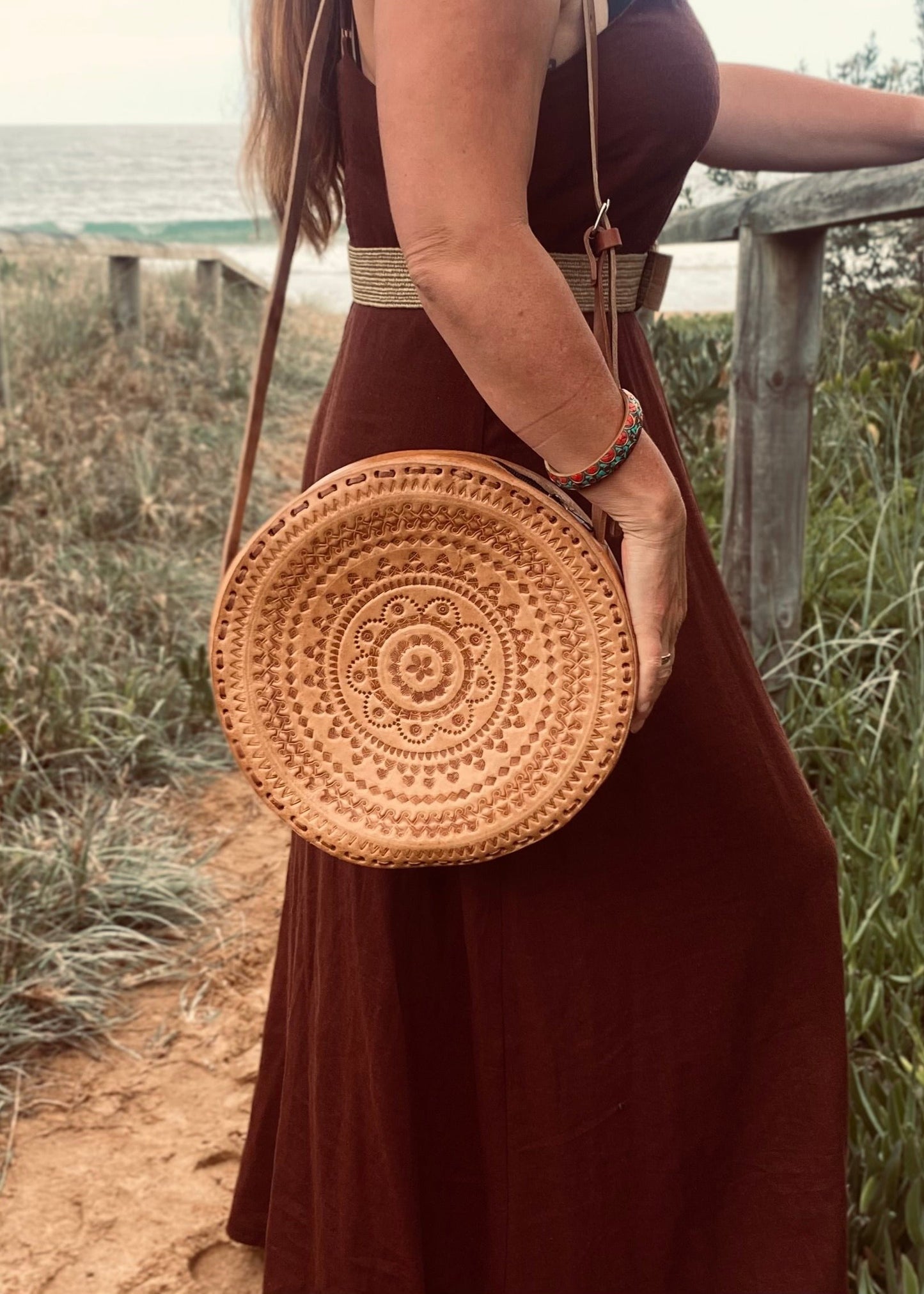 CIRCLE BAG LEATHER, Handmade Bag Vintage, Hand tooled Bag, Unique Bag