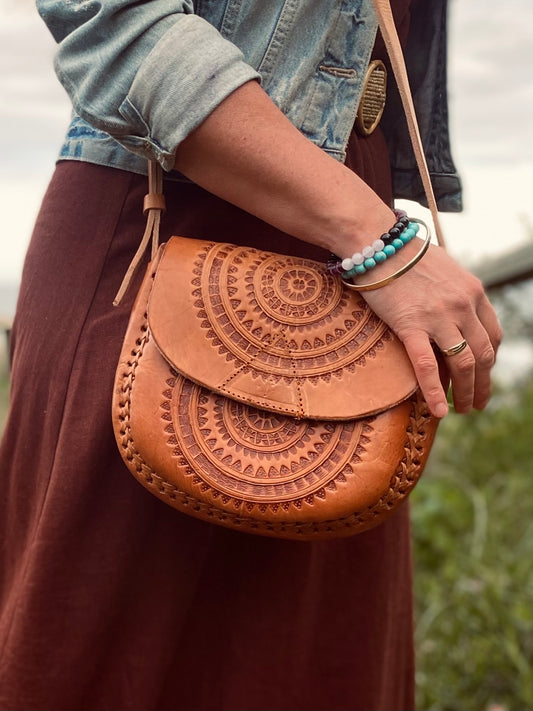 Handmade Mexican Leather Bag | Hand Tooled Design | Boho Purse