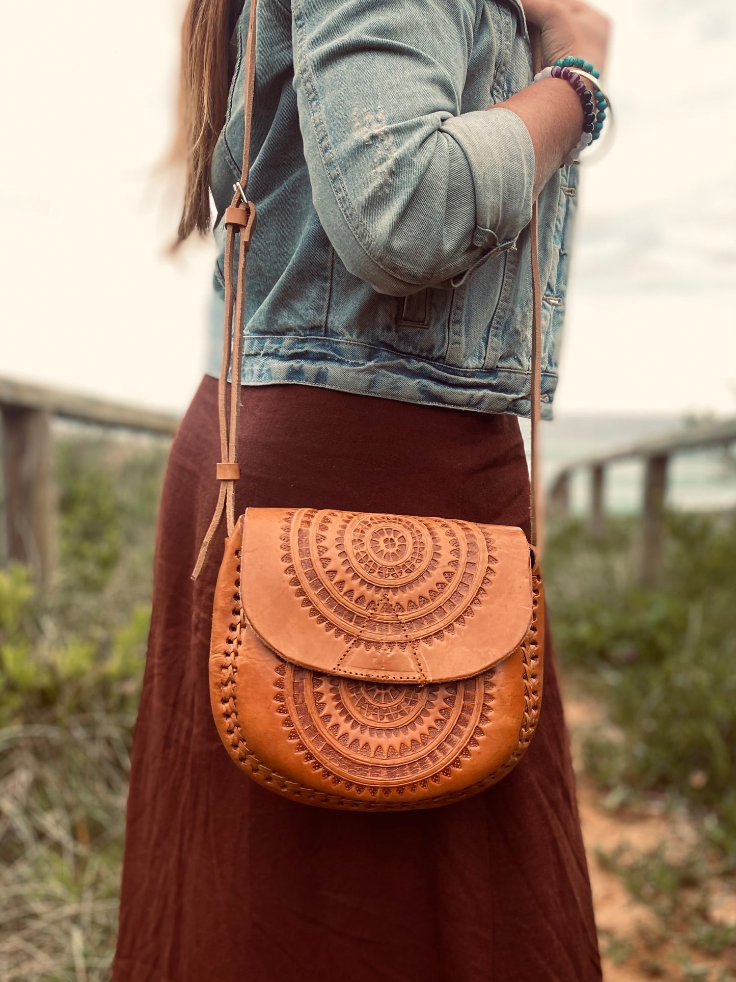 Handmade Mexican Leather Bag | Hand Tooled Design | Boho Purse