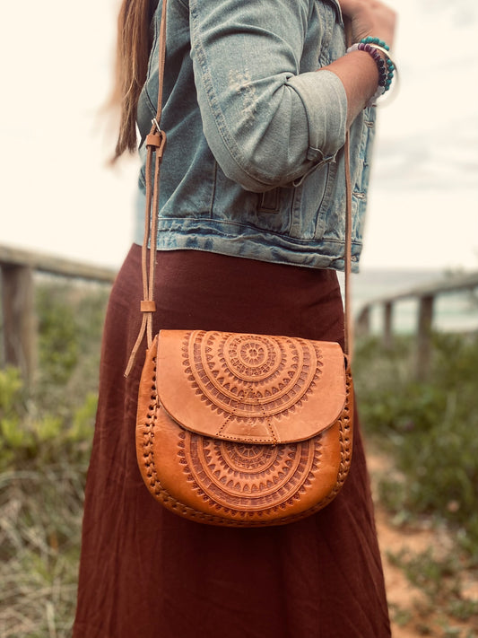 Handmade Mexican Leather Bag | Hand Tooled Design | Boho Purse