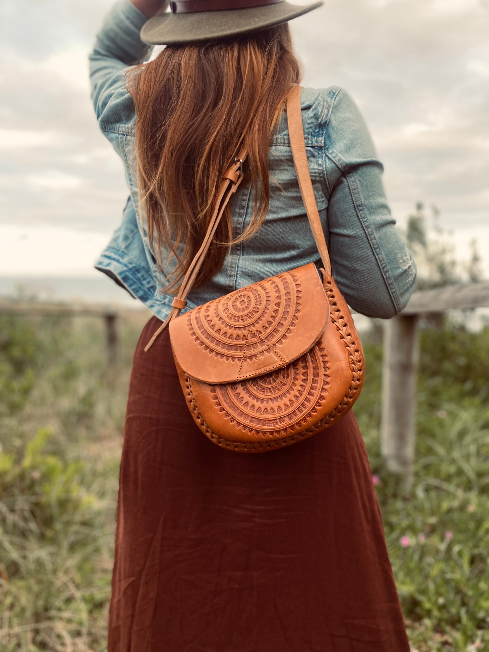 Handmade Mexican Leather Bag | Hand Tooled Design | Boho Purse