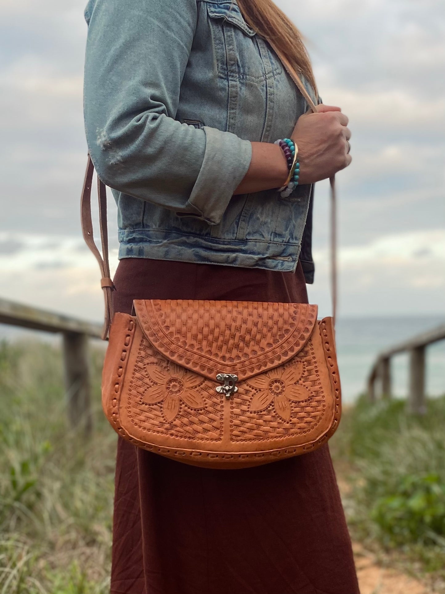 FLOWER PRINT BAG, Hand tooled Bag, Women handmade Bag, Unique Hand Bag
