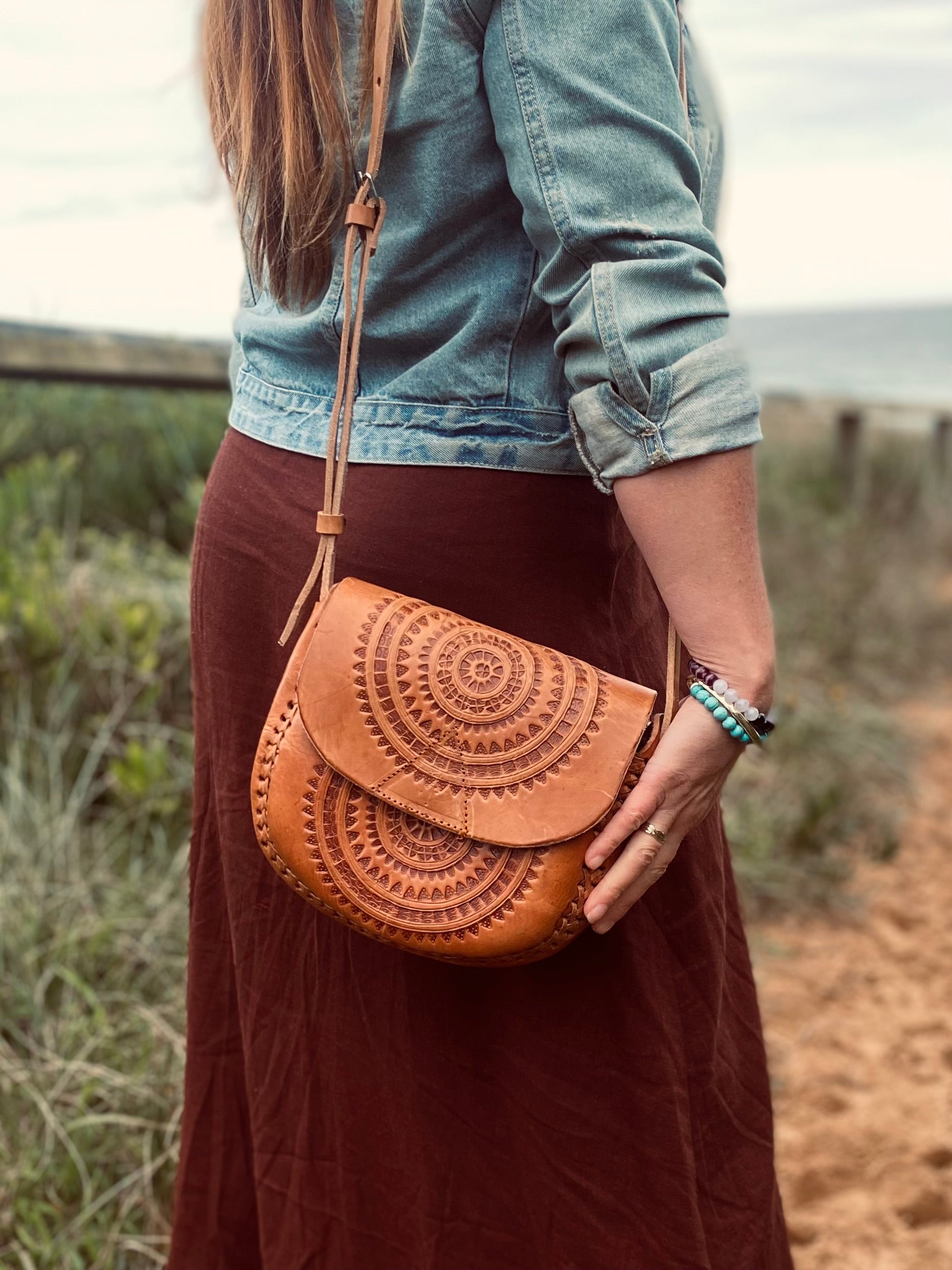 Handmade Mexican Leather Bag | Hand Tooled Design | Boho Purse