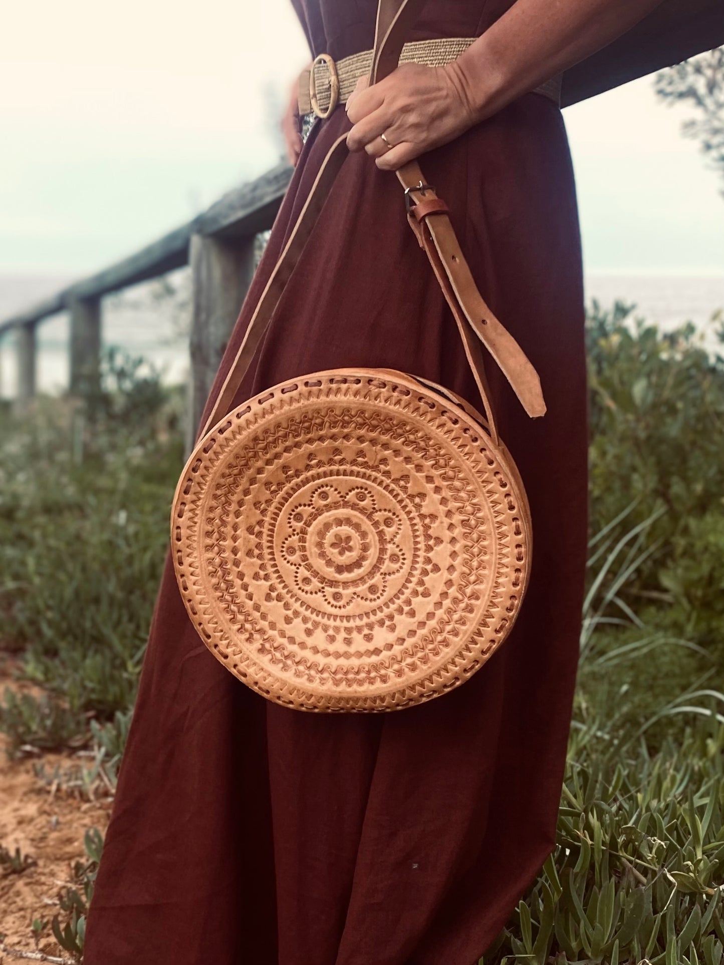 CIRCLE BAG LEATHER, Handmade Bag Vintage, Hand tooled Bag, Unique Bag