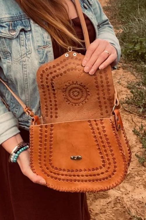 VINTAGE LEATHER BAG boho bag, hand tooled leather, handmade leather