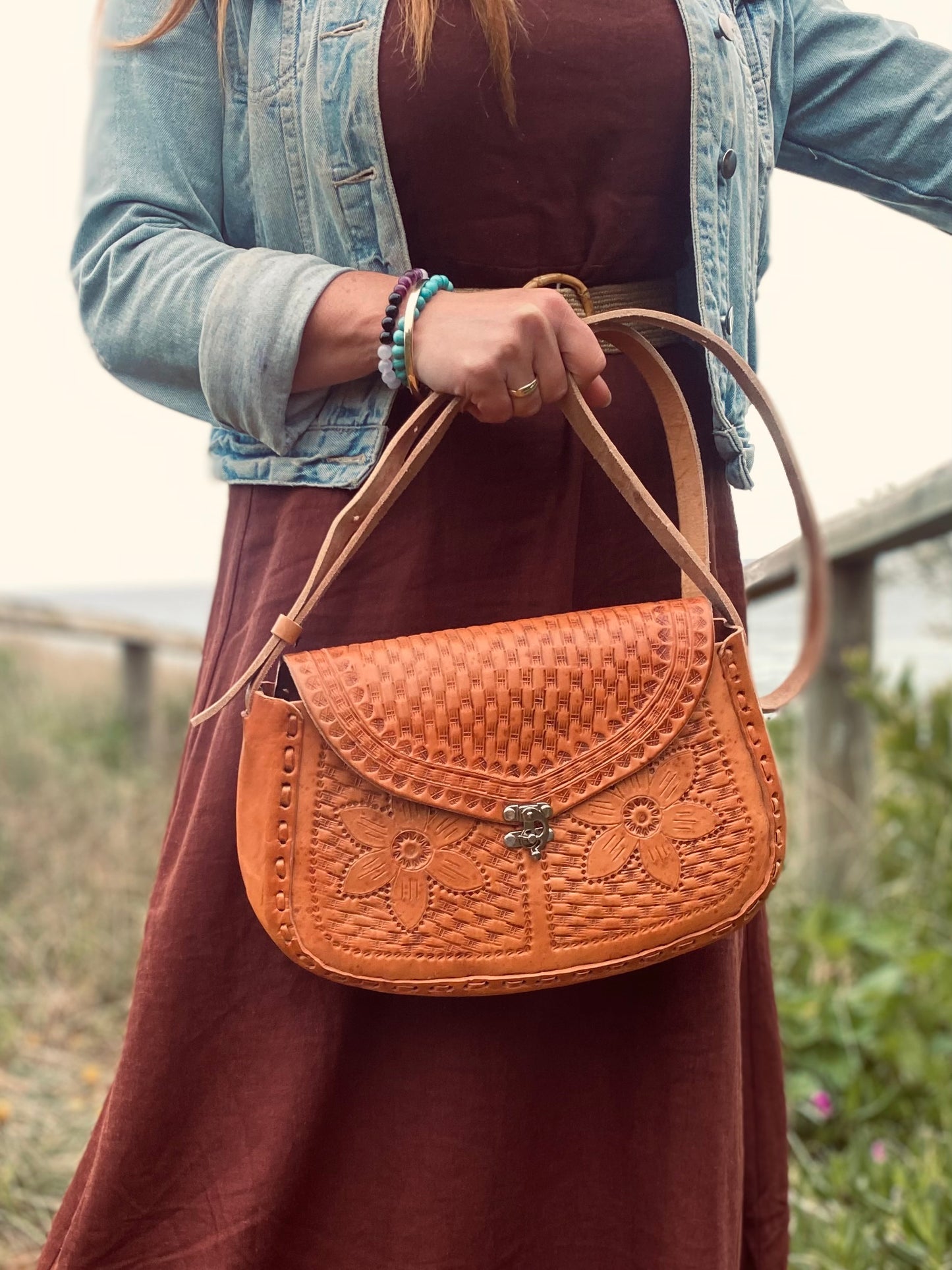 FLOWER PRINT BAG, Hand tooled Bag, Women handmade Bag, Unique Hand Bag