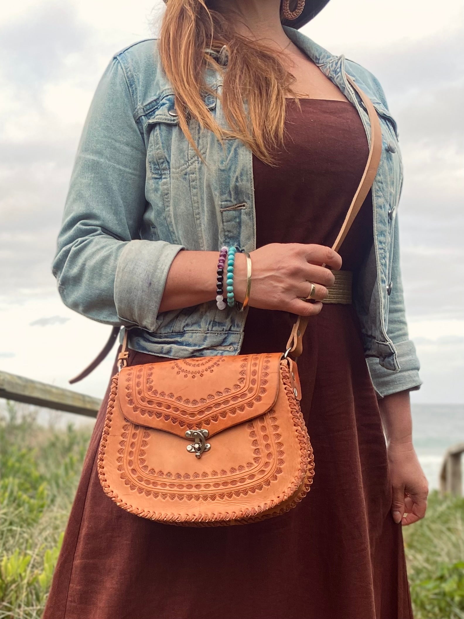 VINTAGE LEATHER BAG boho bag, hand tooled leather, handmade leather