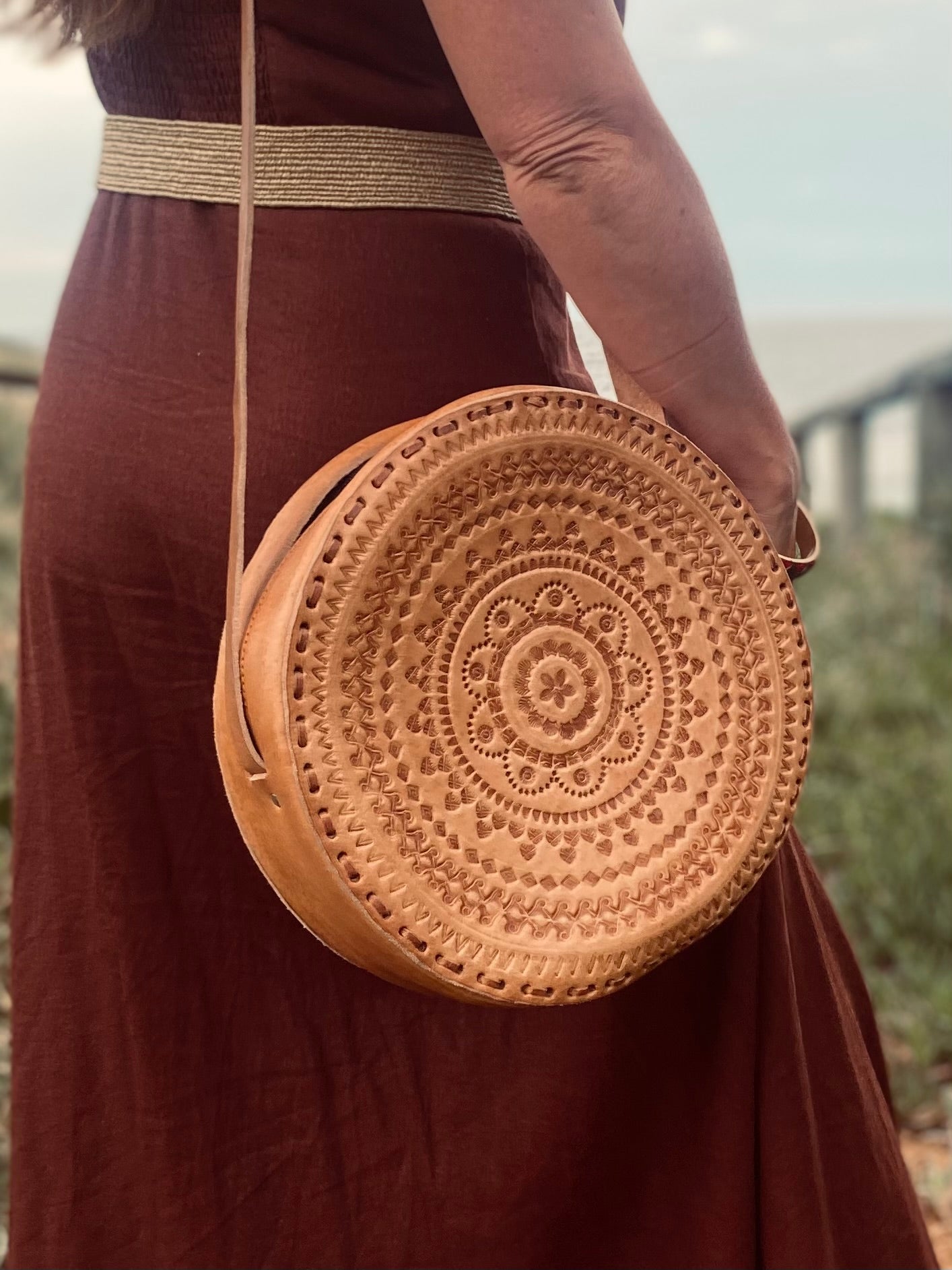 CIRCLE BAG LEATHER, Handmade Bag Vintage, Hand tooled Bag, Unique Bag