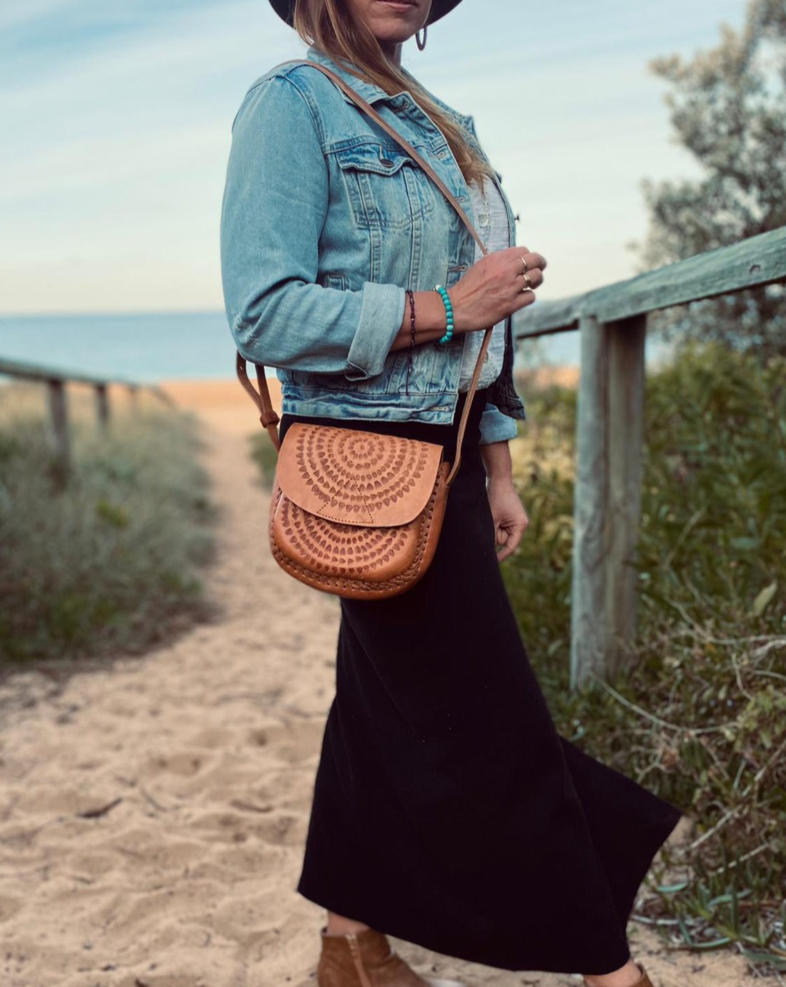 Handmade Mexican Leather Bag | Hand Tooled Design | Boho Purse