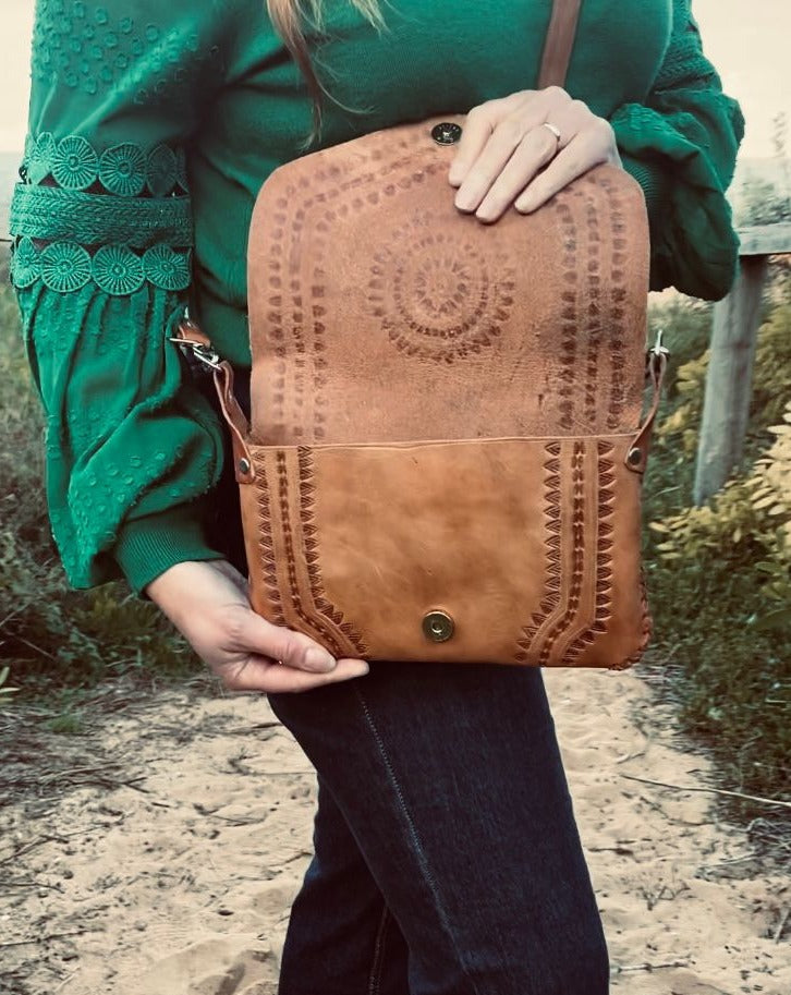 HANDMADE leather Clutch Bag | Hand tooled Purse | Mexican Leather Bag