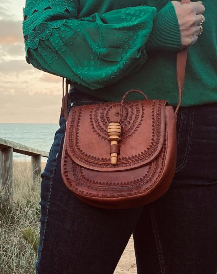 BROWN LEATHER Bag | Mexican Leather Bag | Authentic hand tooled Bag