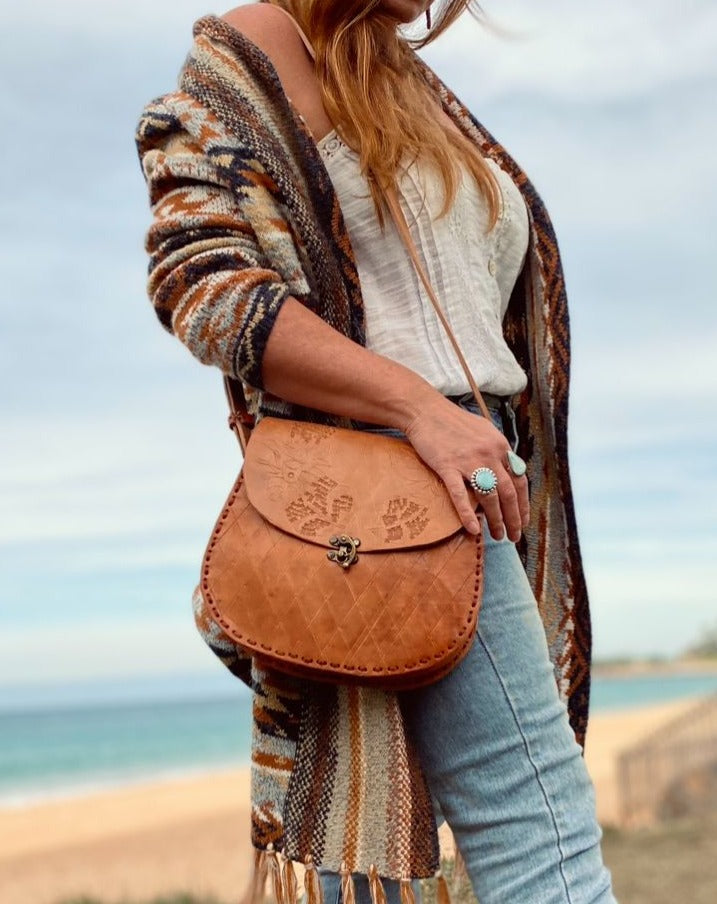 TOOLED leather bag, Unique Leather Bag, Hand tooled Purse, Vintage Bag