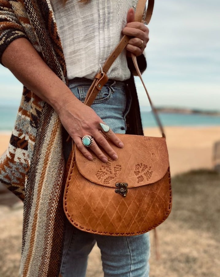 TOOLED leather bag, Unique Leather Bag, Hand tooled Purse, Vintage Bag