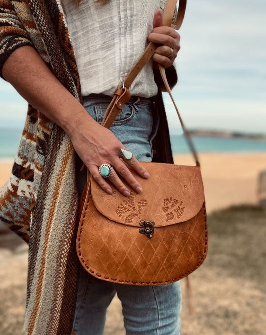 TOOLED leather bag, Unique Leather Bag, Hand tooled Purse, Vintage Bag