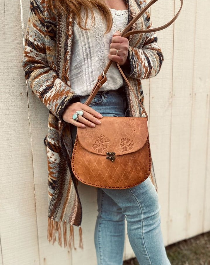 TOOLED leather bag, Unique Leather Bag, Hand tooled Purse, Vintage Bag