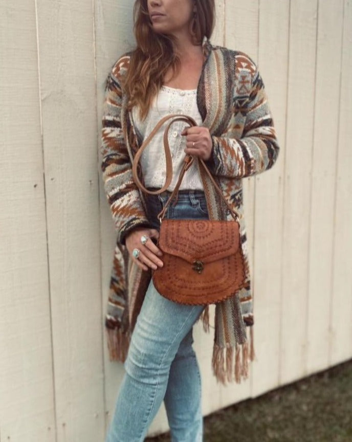 VINTAGE LEATHER BAG boho bag, hand tooled leather, handmade leather