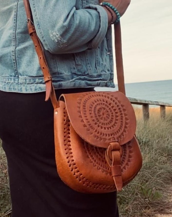 Hand tooled Vintage Bag, Authentic style bag, Handmade Boho Handbag