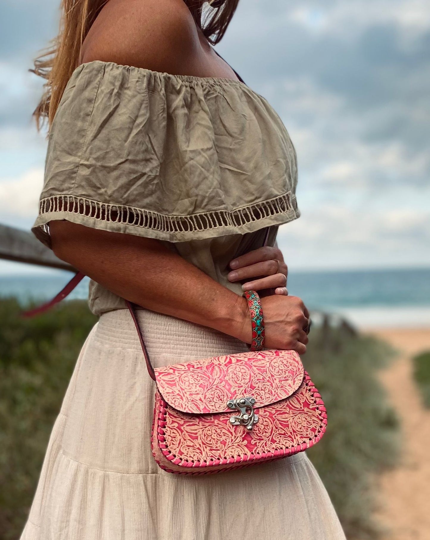 PINK HANDBAGS, Leather Bags, Hand painted bags, Mexican Purse, Colour