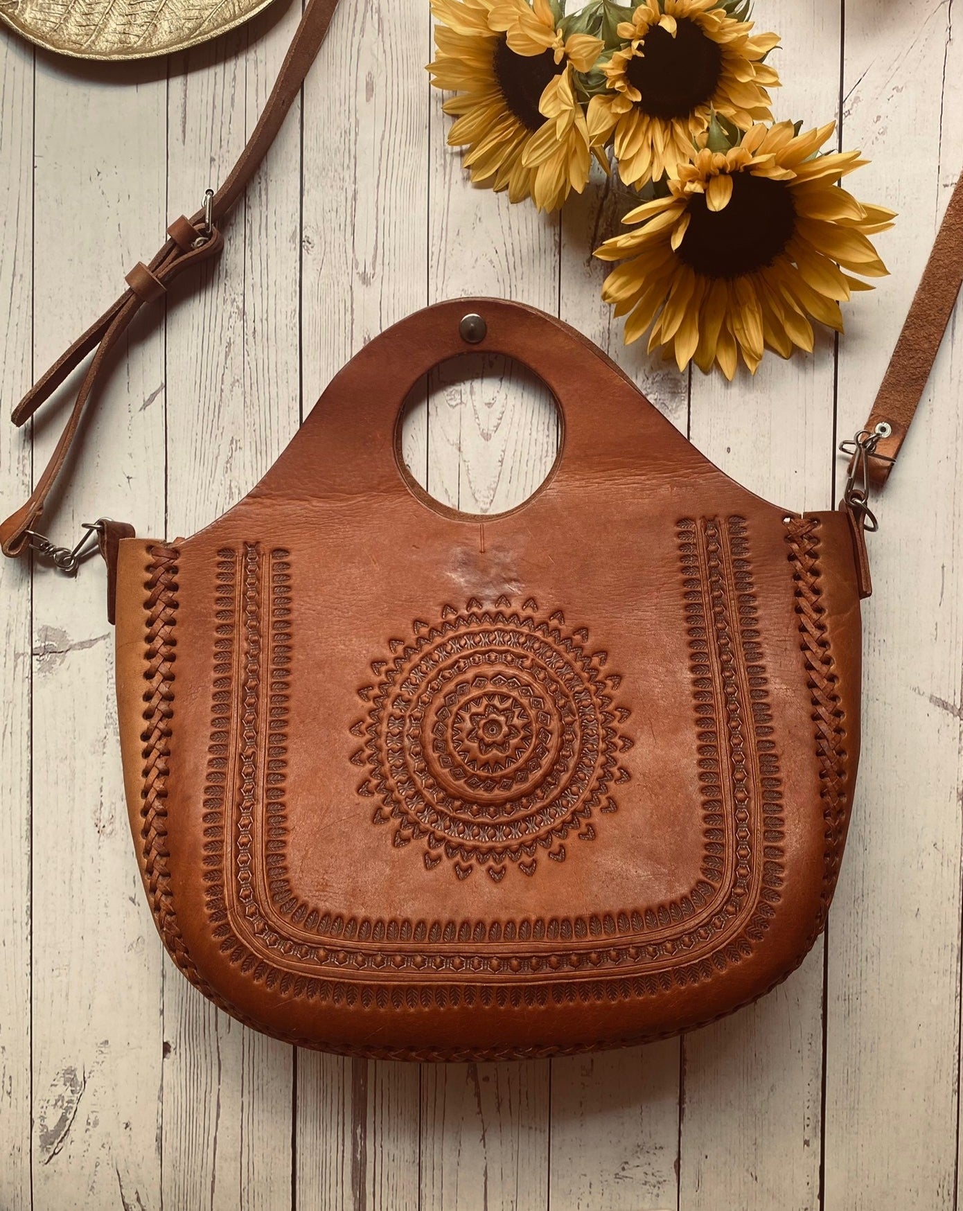 Big leather Bag, Hand tooled bag, Market Bag, Boho Bag, Vintage Bag