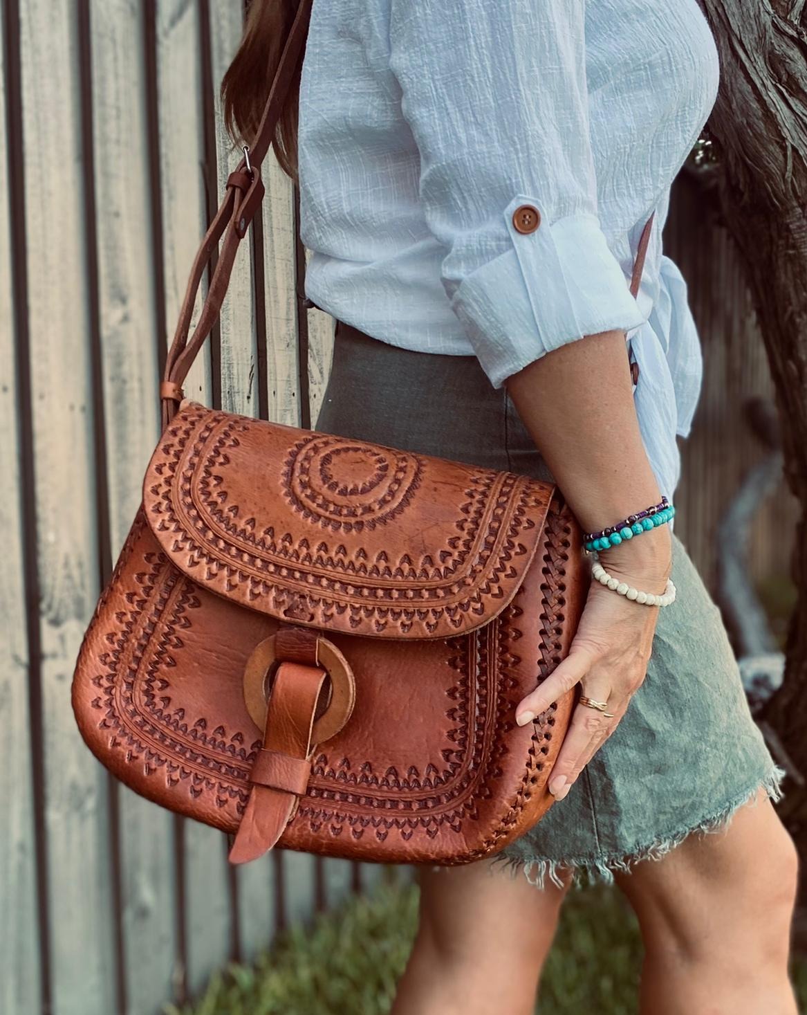 GENUINE LEATHER BAG, Big Hand Tooled Bag, Handmade Bag, Mexican Bag