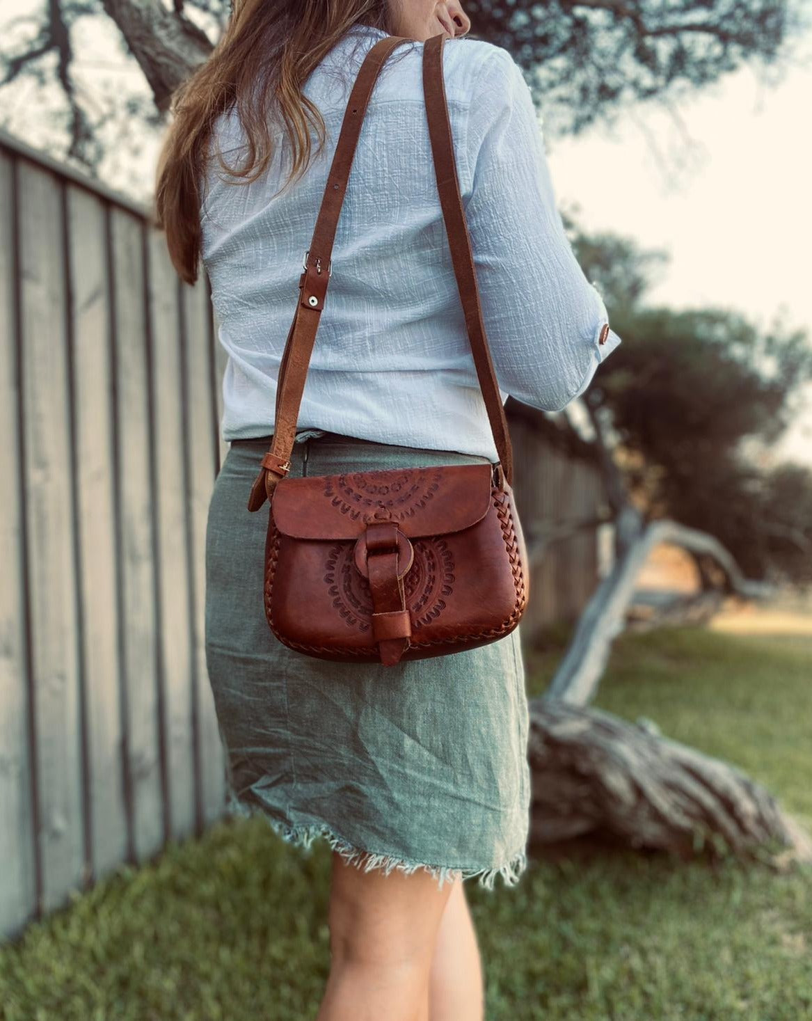 Small leather bag, hand tooled bag, small purse, mexican bag
