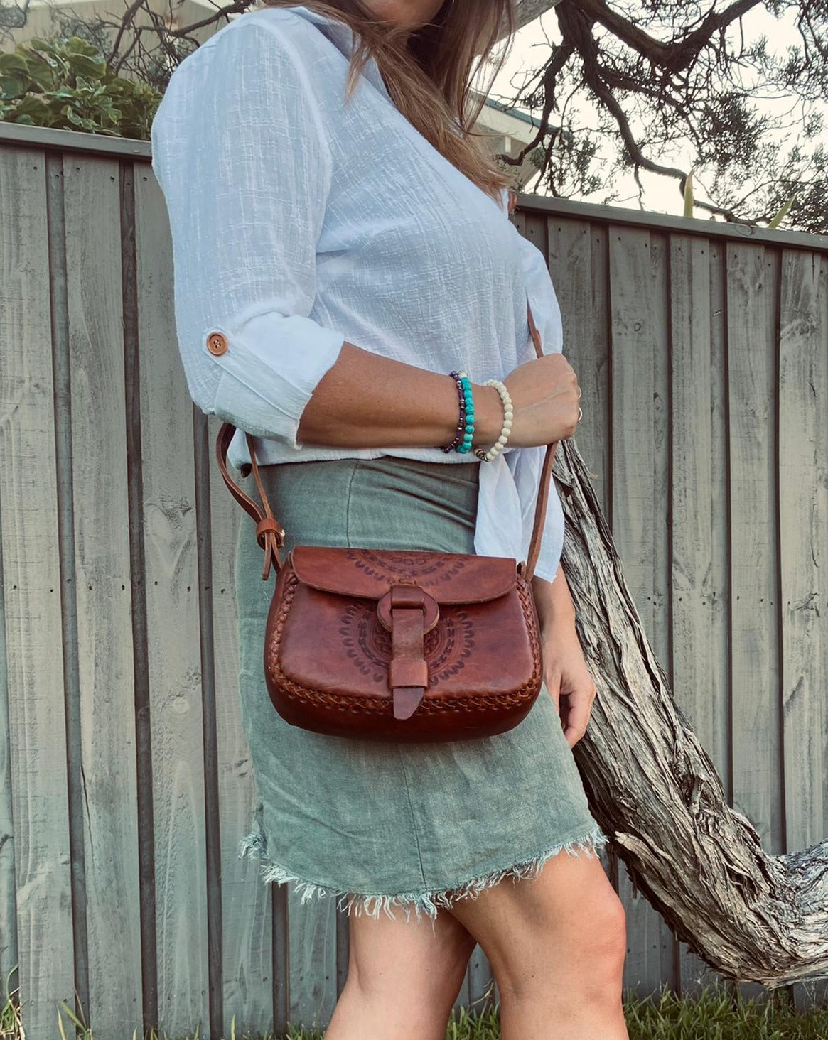 Small leather bag, hand tooled bag, small purse, mexican bag
