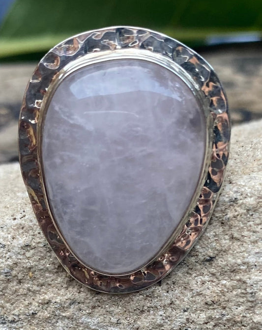 Rose Quartz Ring, Silver Ring, Taxco Silver Jewlery, Quartz Silver Ring