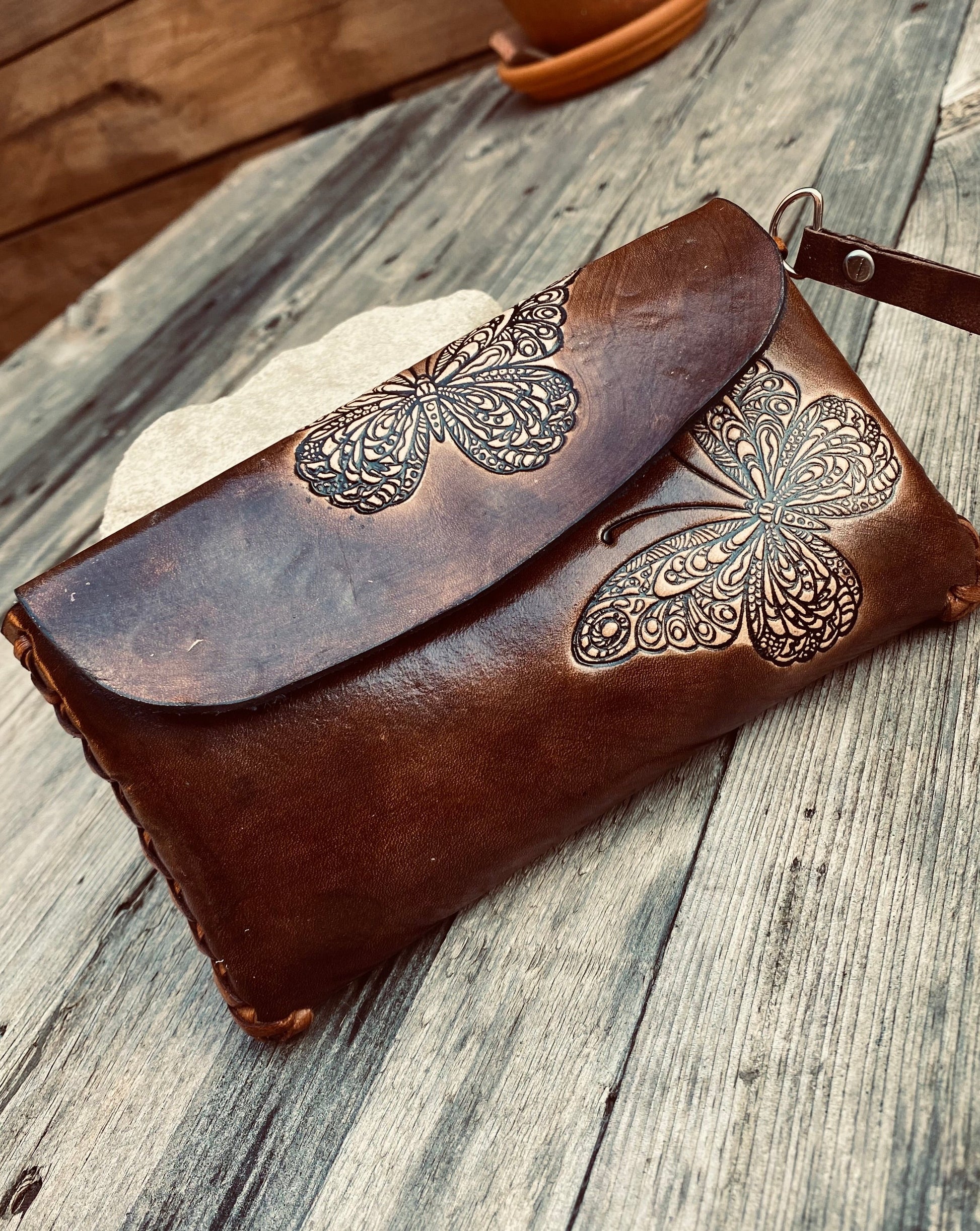 WRIST PURSE, butterfly purse, leather purse, handmade purse