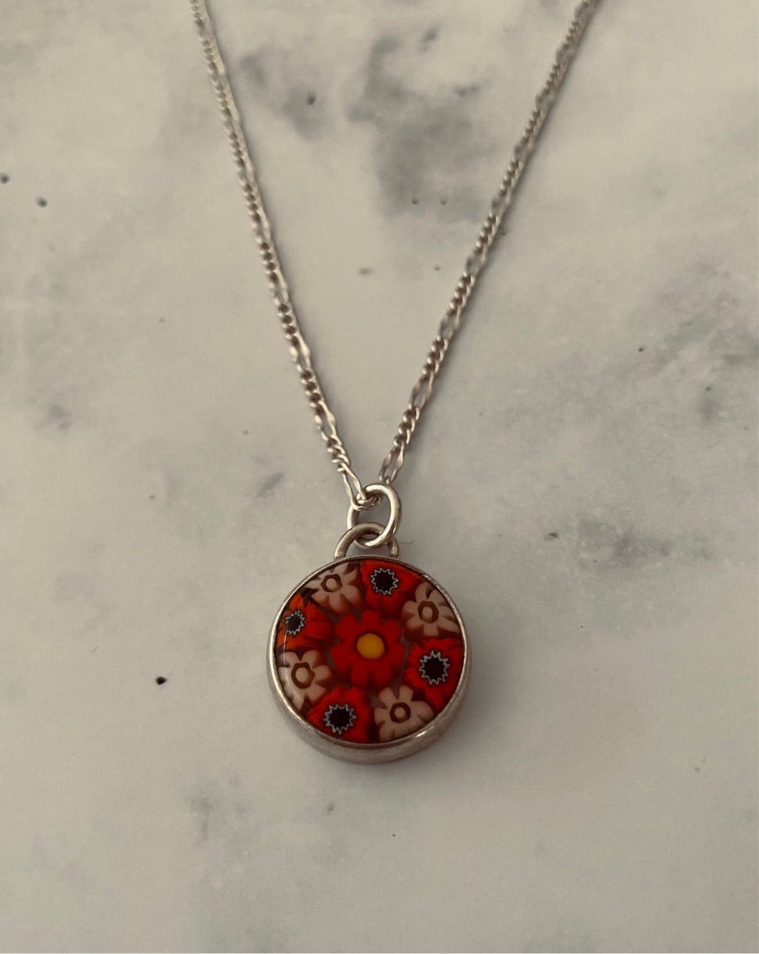 925 silver necklace, mexican jewellery, red flower necklace, taxco