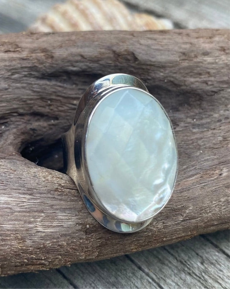 Mother of Pearl Ring, 925 taxco silver, Mexican Ring, Mexican Silver