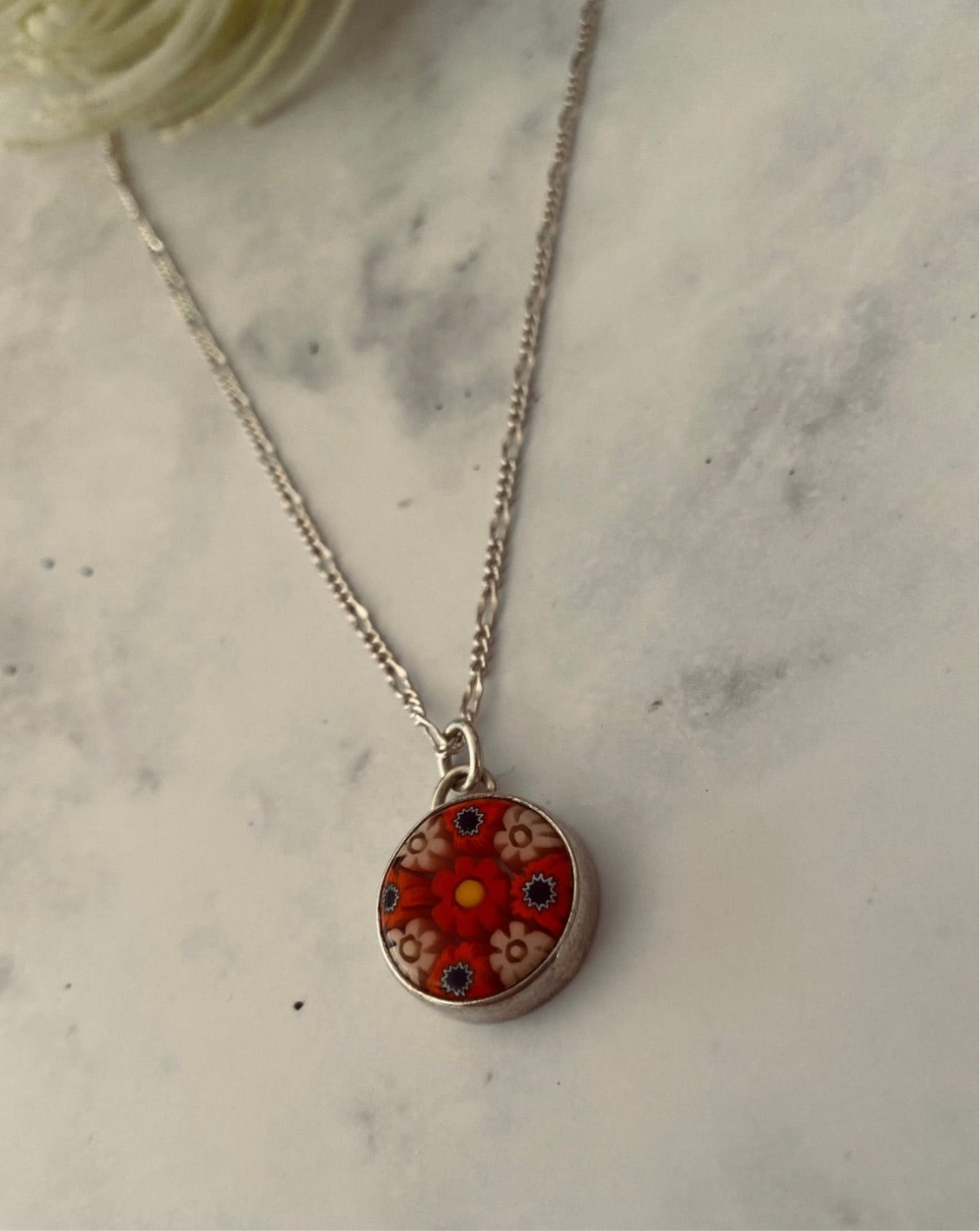 925 silver necklace, mexican jewellery, red flower necklace, taxco