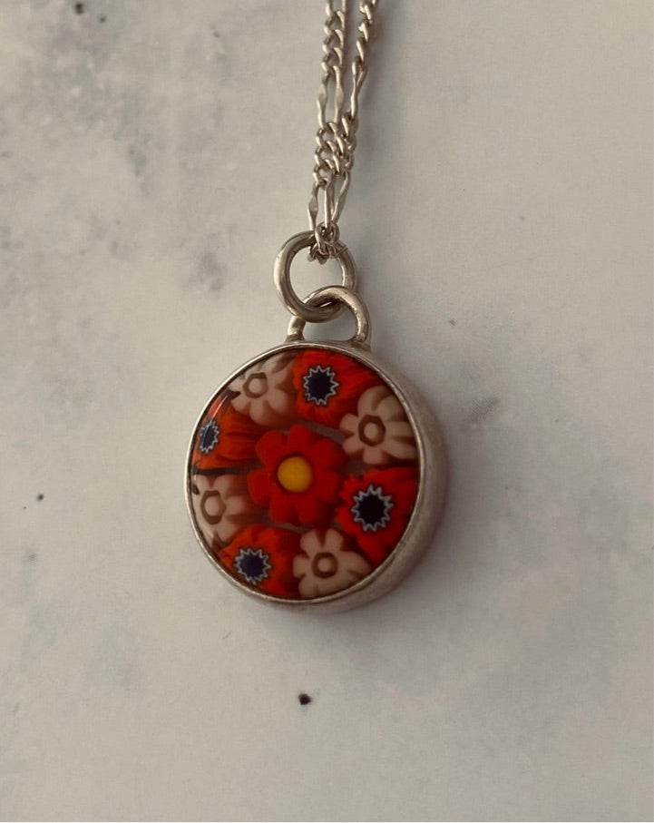 925 silver necklace, mexican jewellery, red flower necklace, taxco