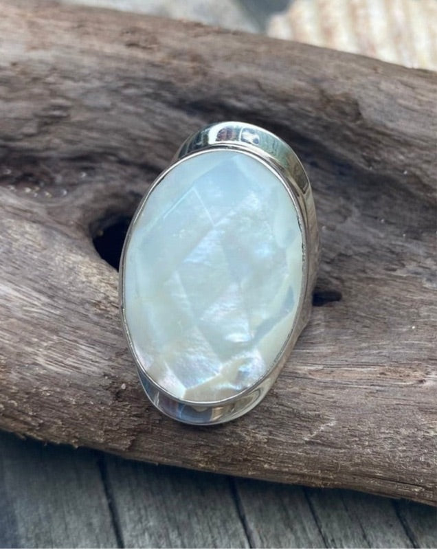 Mother of Pearl Ring, 925 taxco silver, Mexican Ring, Mexican Silver