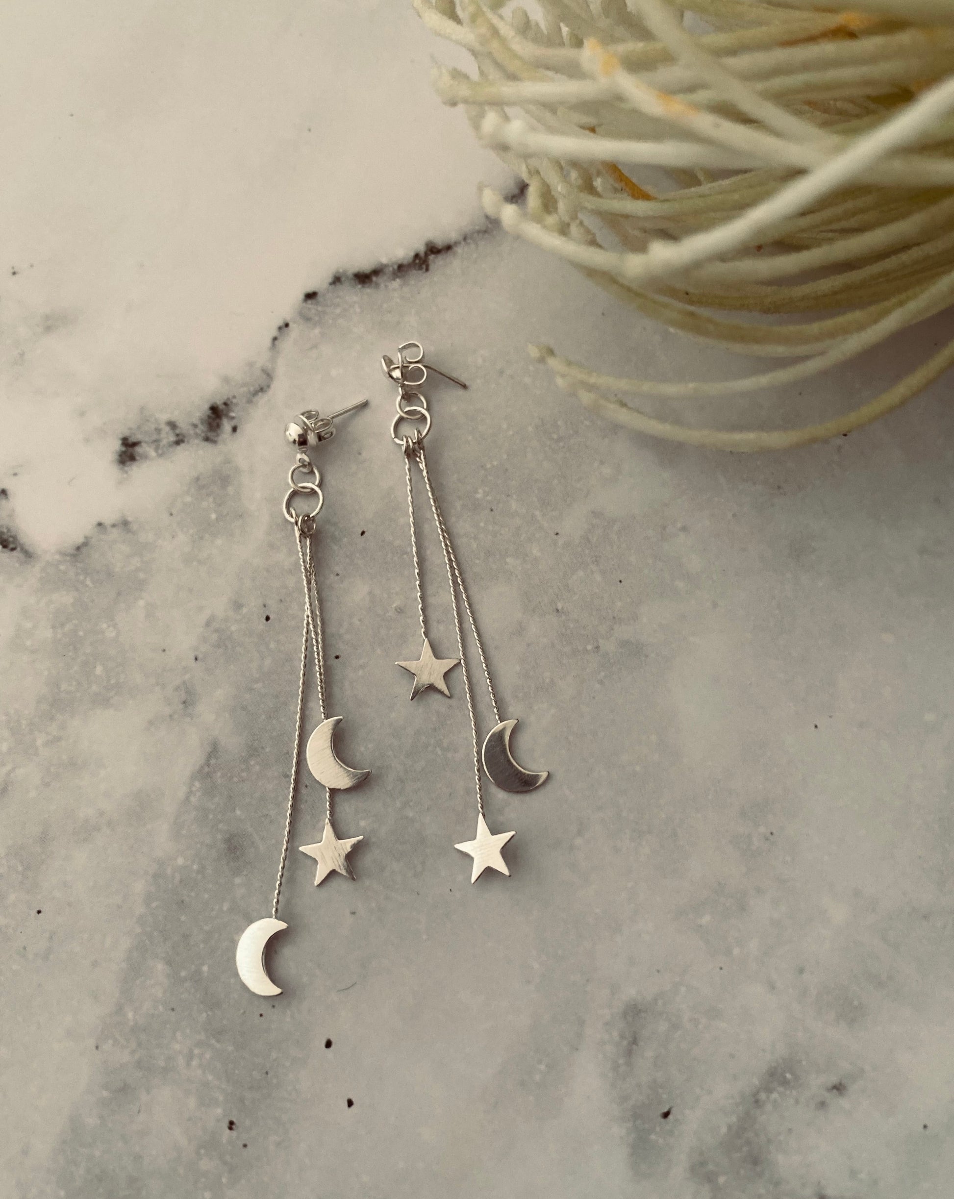 STAR & MOON EARRINGS, silver jewellery, Mexican Silver, Star and Moon