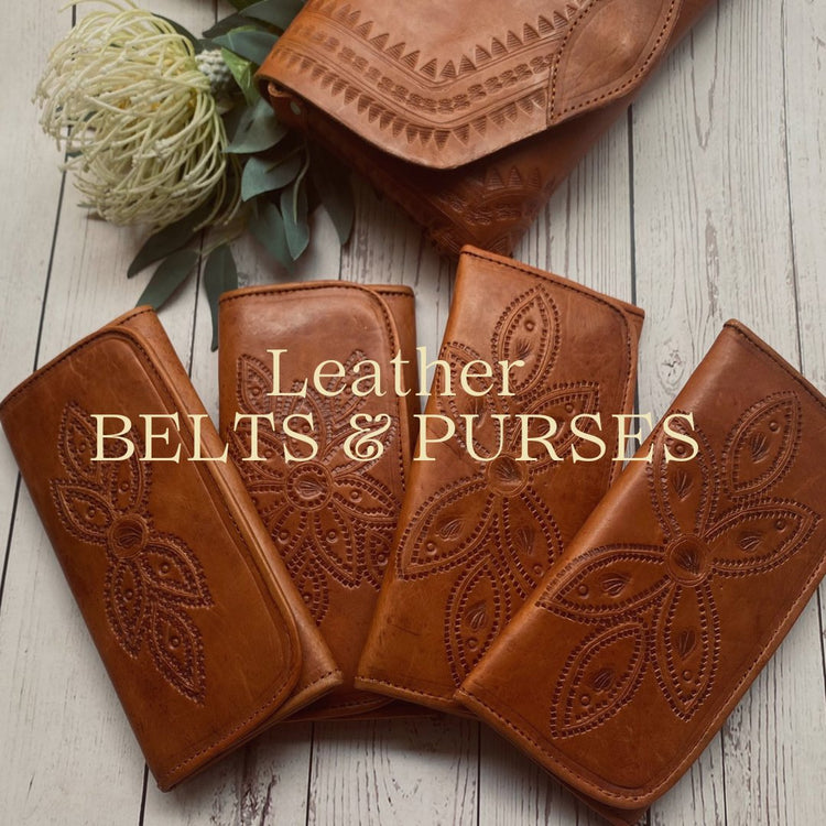 Leather Tooled Purses & Belts
