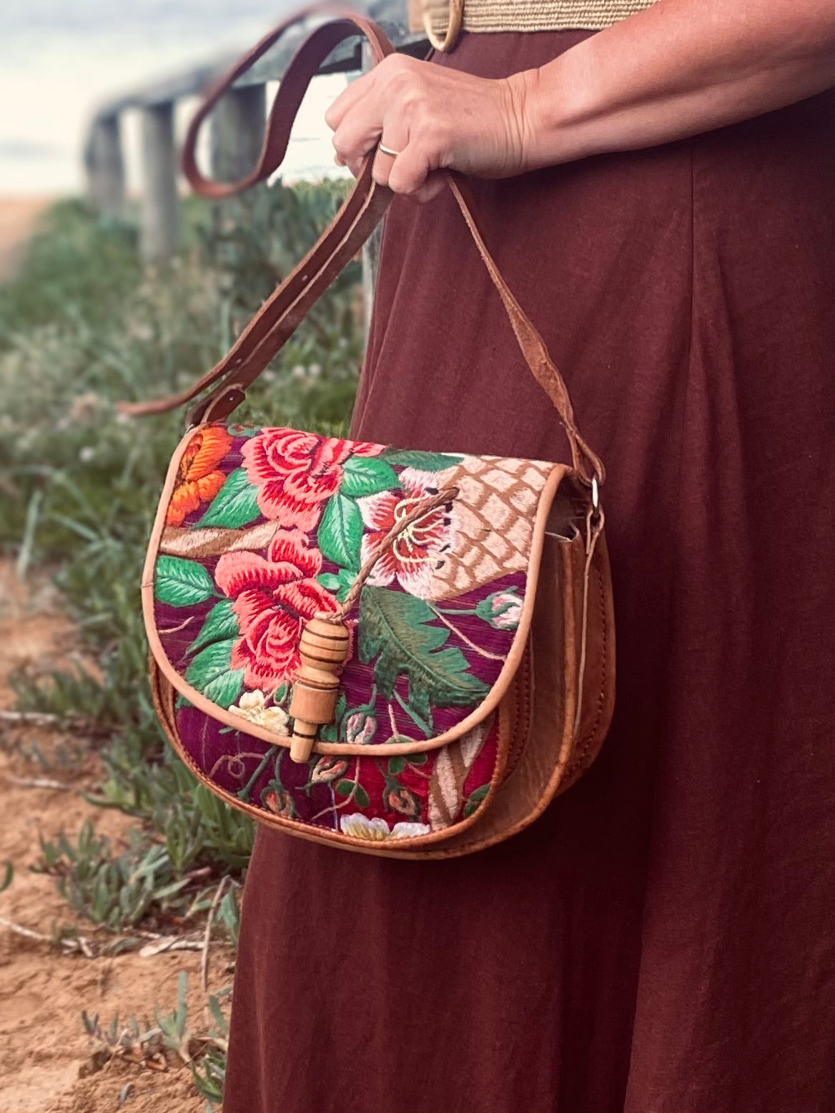 Embroidered Purse | Coloured leather handbag | Floral Leather Purse