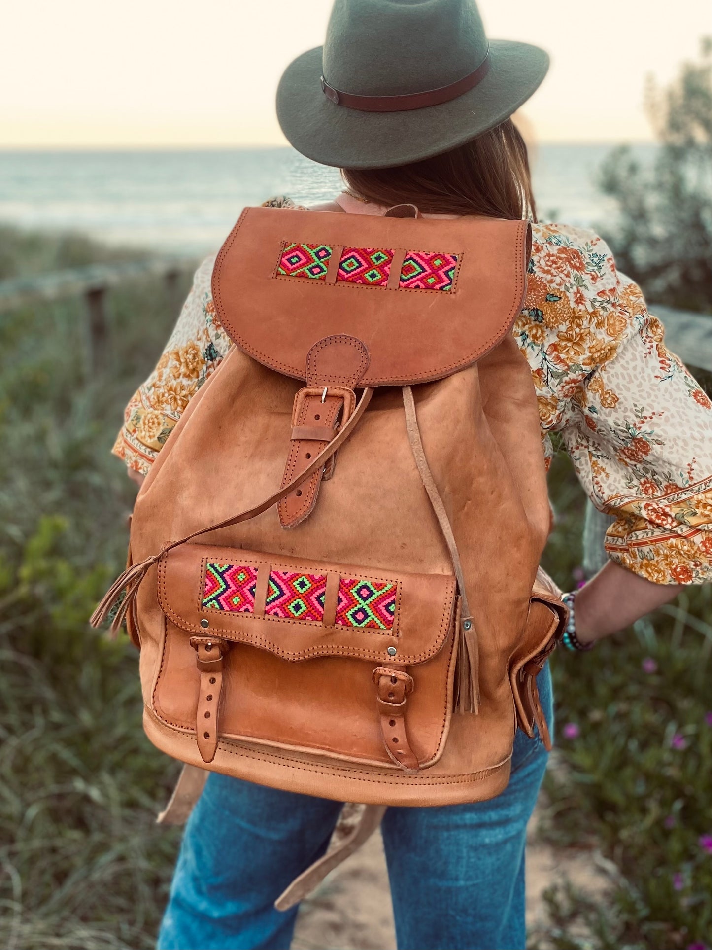 HANDMADE LEATHER BACKPACK | Hand Tooled Backpack | Women's Backpack