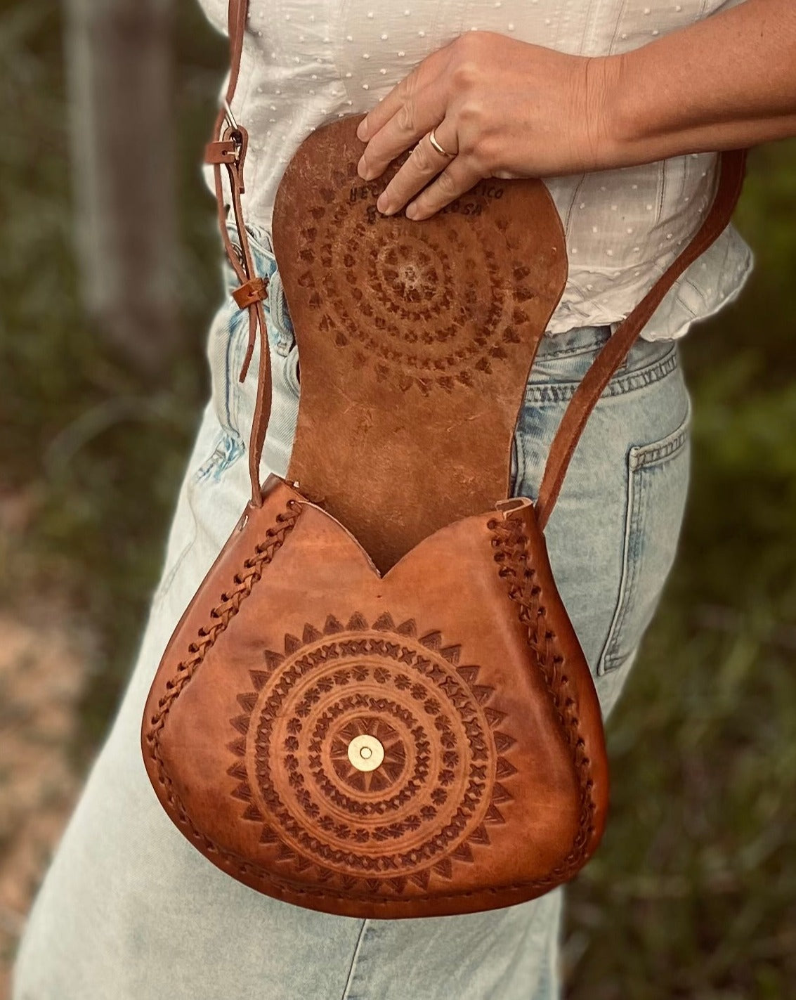 Hand tooled Leather | Vintage Leather Bag | Boho Dark leather Bag