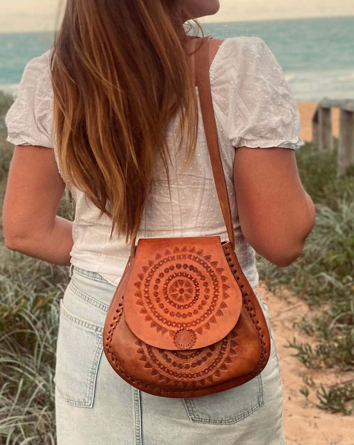 Hand tooled Leather | Vintage Leather Bag | Boho Dark leather Bag