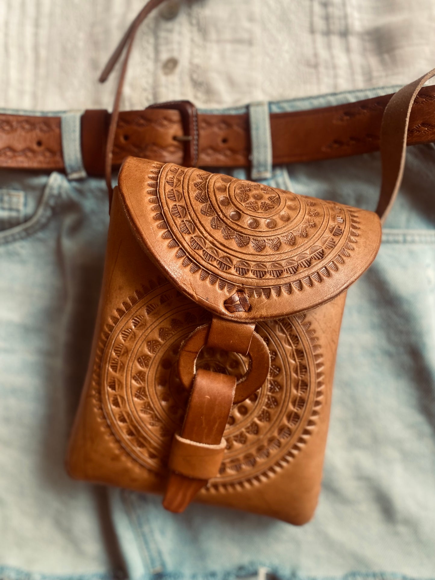 UNIQUE cross body bag, Beautiful hand tooled bag, Leather Boho Bag