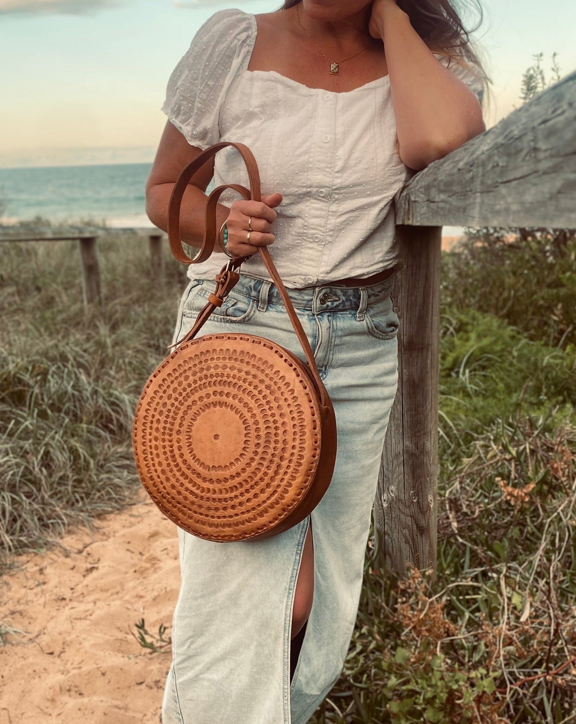 CIRCLE BAG LEATHER, Handmade Bag Vintage, Hand tooled Bag, Unique Bag