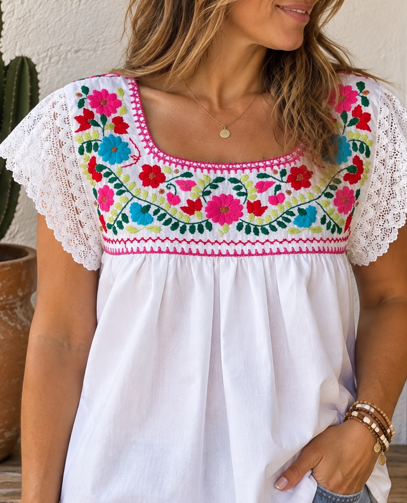 White Embroidered Blouses
