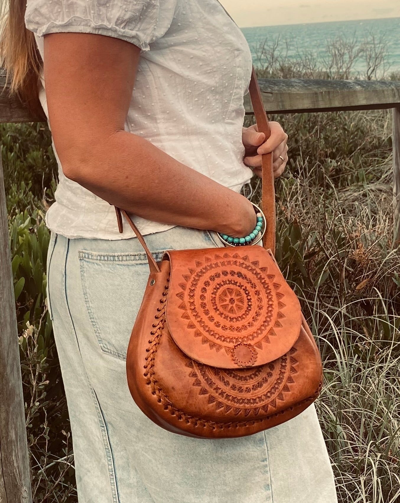 Hand tooled Leather | Vintage Leather Bag | Boho Dark leather Bag