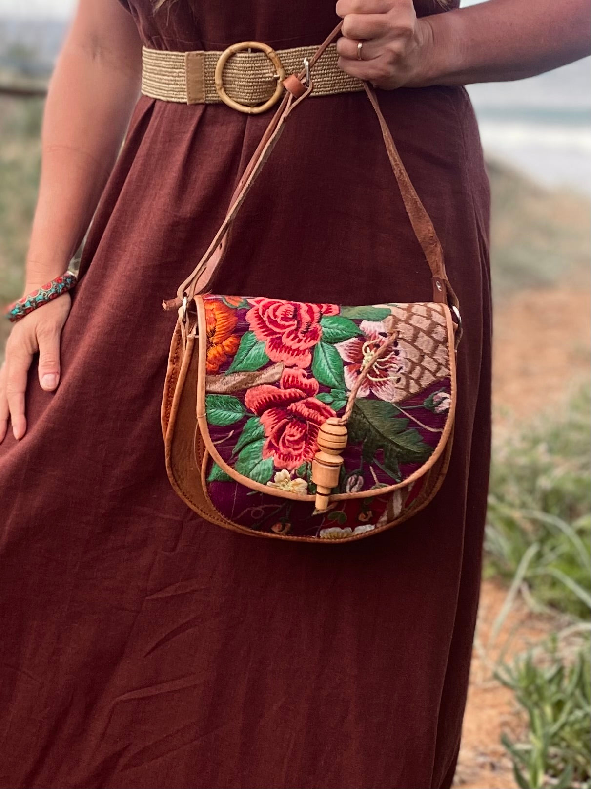 Embroidered Purse | Coloured leather handbag | Floral Leather Purse