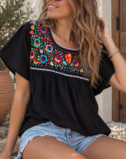 Black Embroidered Blouses