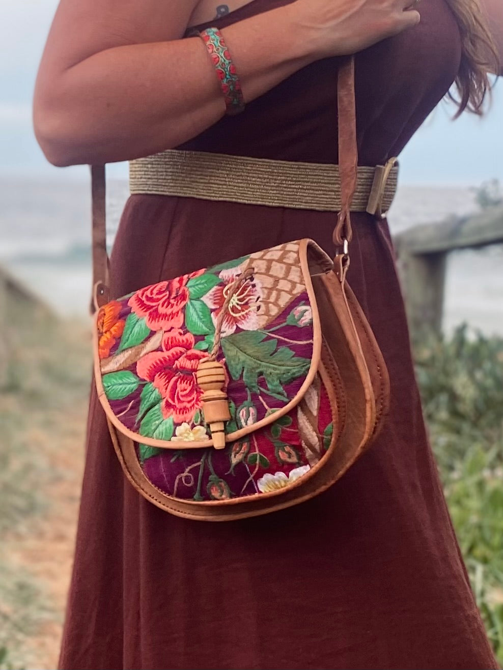 Embroidered Purse | Coloured leather handbag | Floral Leather Purse