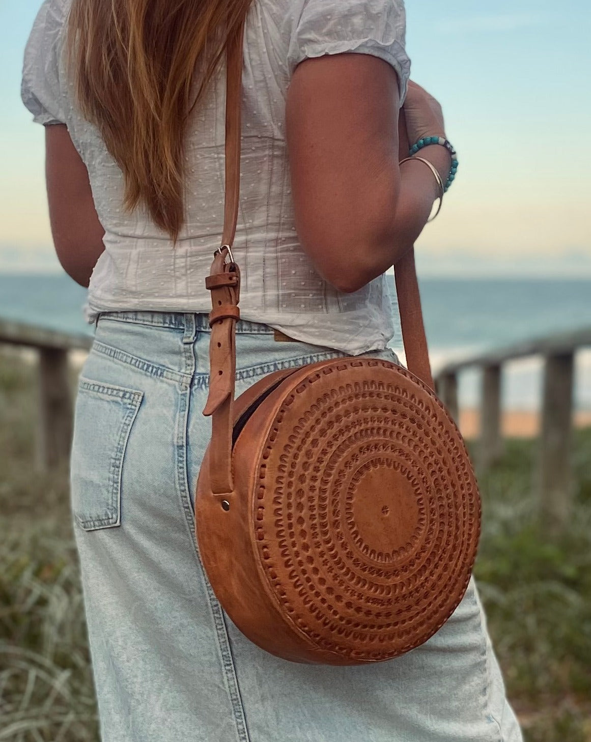 CIRCLE BAG LEATHER, Handmade Bag Vintage, Hand tooled Bag, Unique Bag