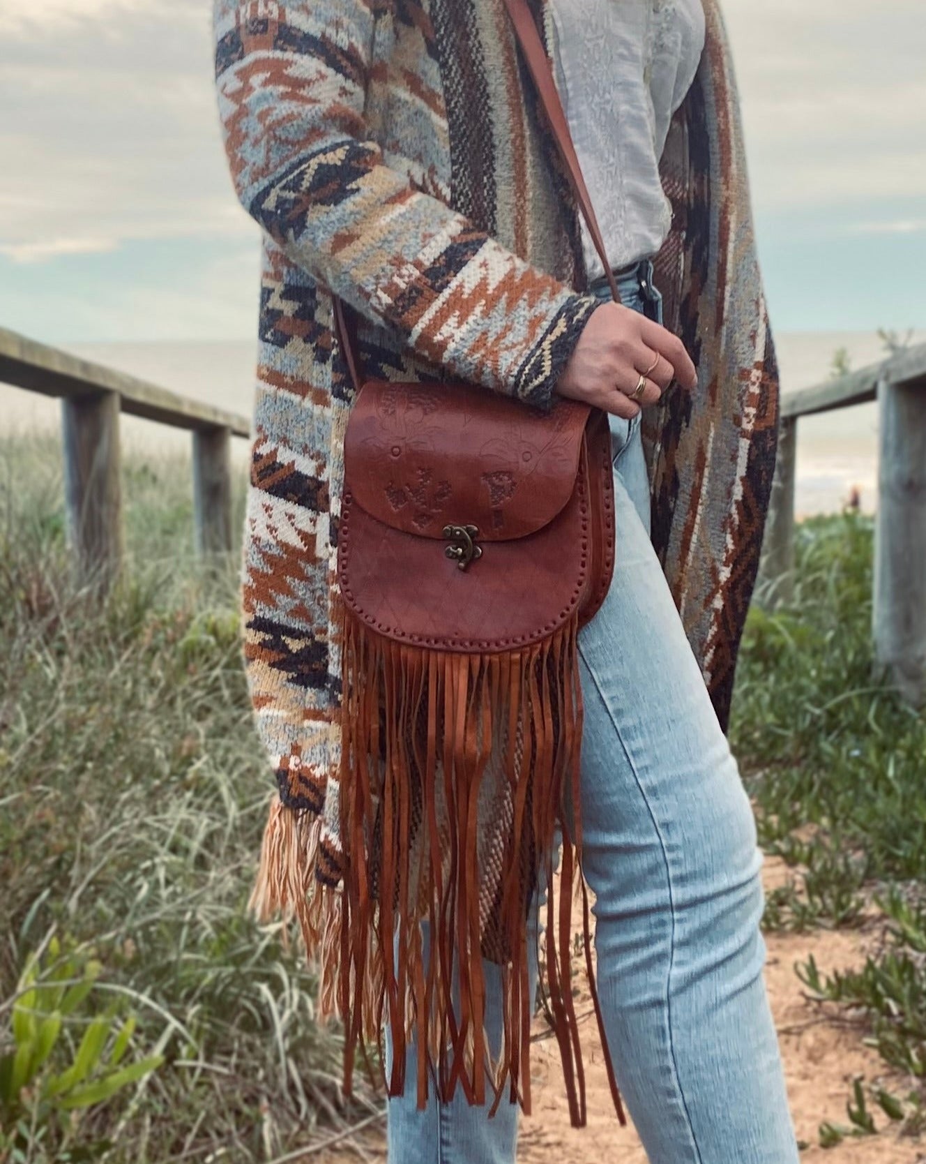 TASSEL leather bag, Unique Leather Bag, Hand tooled Purse, Fringe Bag