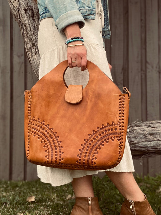 Big leather Bag, Hand tooled bag, Market Bag, Boho Bag, Vintage Bag